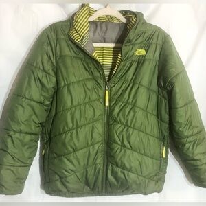 The North Face Puffer Jacket Sz XL Boys Reversible Coat Trendy Green /Yellow